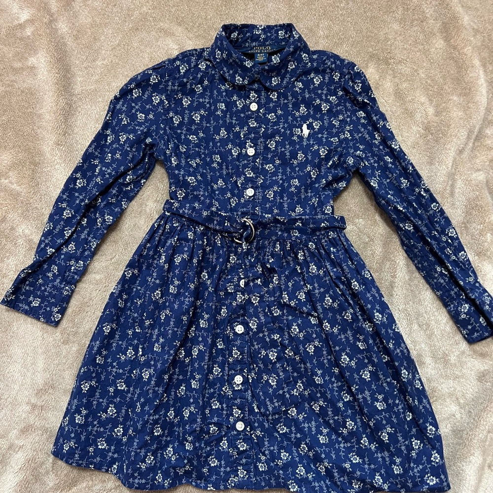 Polo by Ralph Lauren Navy Floral With Belt Kid Dress 4T